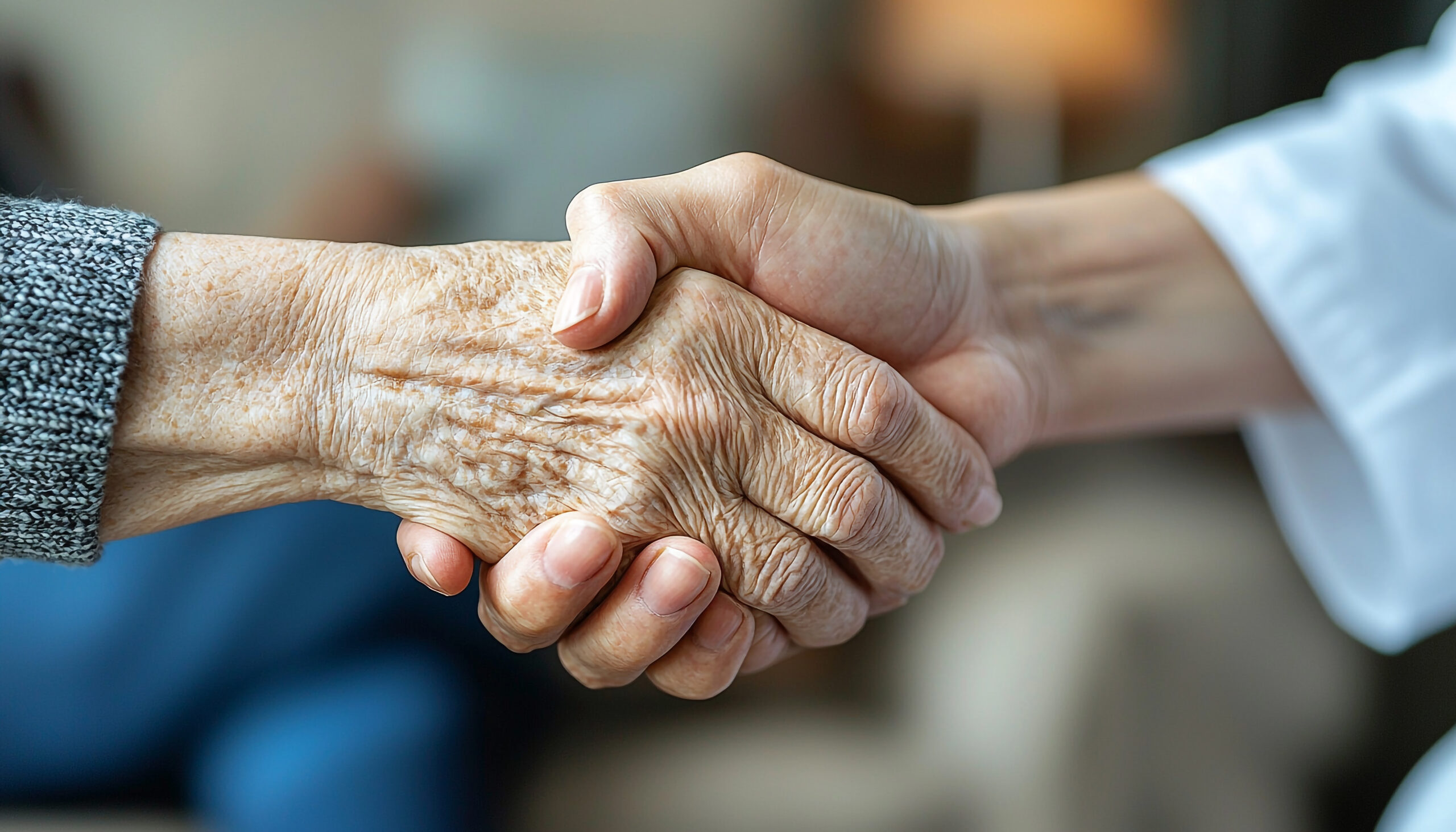 Senior adults holding hands in retirement, love and support generated by AI